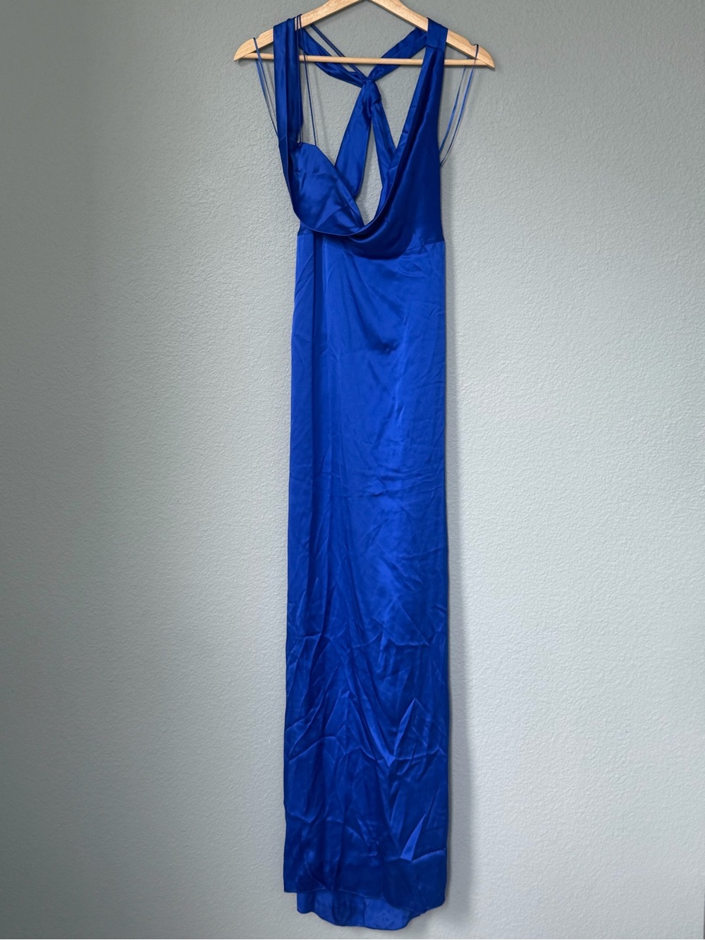 Massimo Dutti Cobalt Blue Satin Maxi Dress with Twist-Back